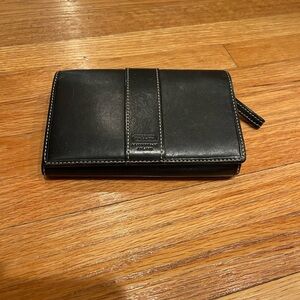 Coach Black Leather Wallet with Stitch Detail